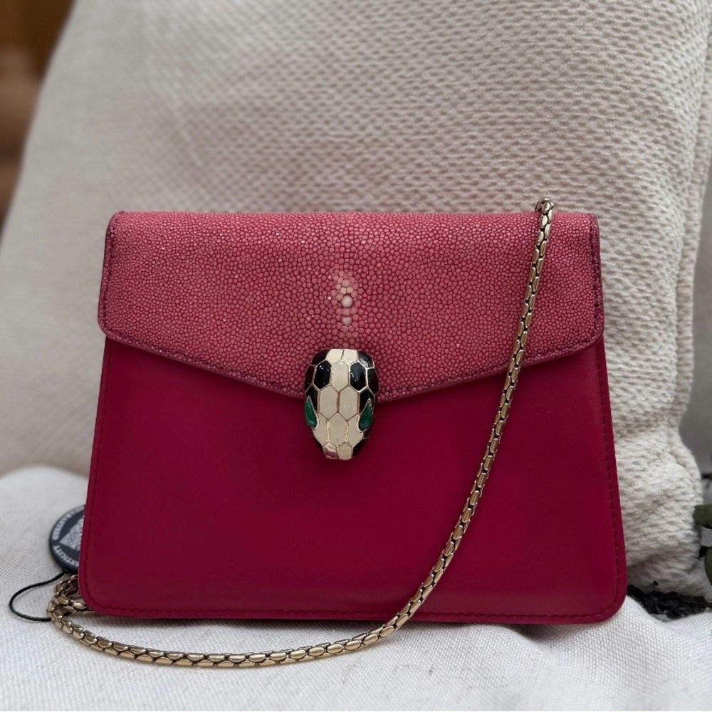 Bvlgari Pink Stingray Flap Leather Serpenti Forever Shoulder Bag